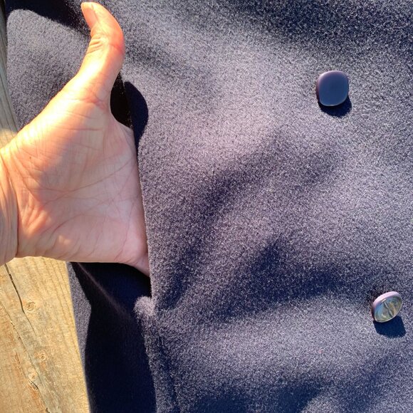 Vintage 90s London Fog Wool Overcoat Navy Double Breasted Belted Winter Coat - Picture 4 of 15